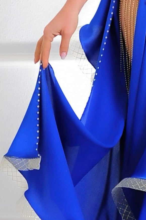 Vestido Sirena Azul con detalles en encaje y seda